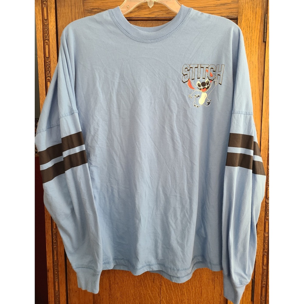 Disney Lilo & Stitch Blue Long Sleeve Spirit Jersey Graphic T-Shirt Medium 8/10
